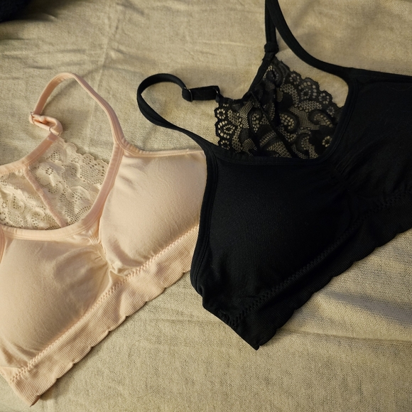 NWOT Laura Ashley Lace Bralette Duo - Dark Blue And Ligh Pink. Medium. New - Picture 1 of 6